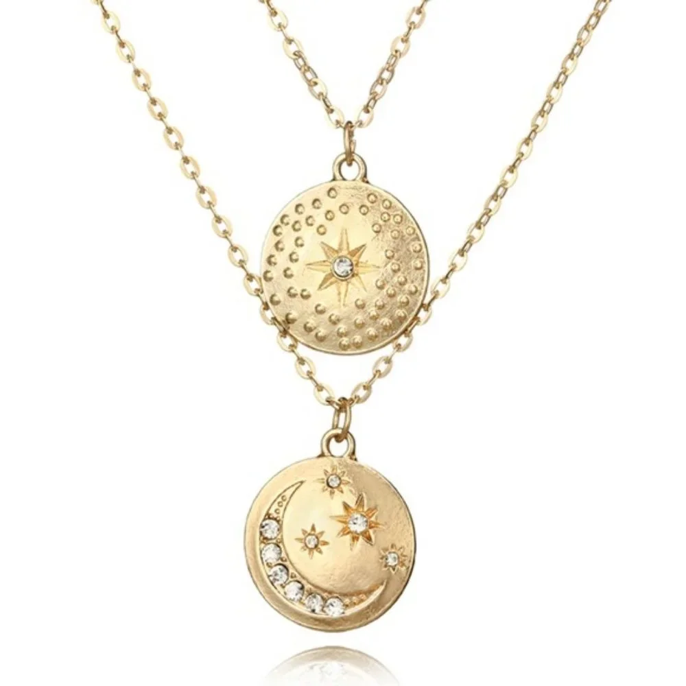 Layered Double Star Coin Necklace - Picture 4 of 7